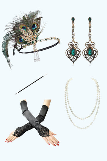 Conjunto de accesorios Flapper Green Five Pieces de la década de 1920